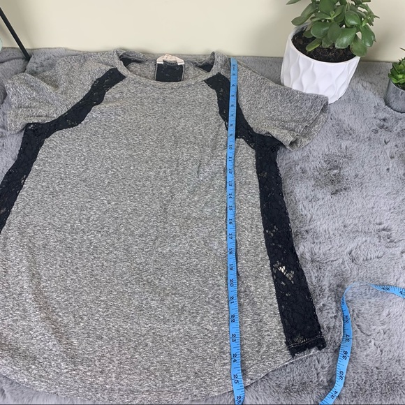 Rebecca Taylor Heathered Gray Tee with Black Lace Details - Picture 8 of 8